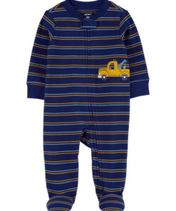 Bodysuit liền quần dài bé trai màu xanh đậm hình xe cẩu Carter's 0-24M