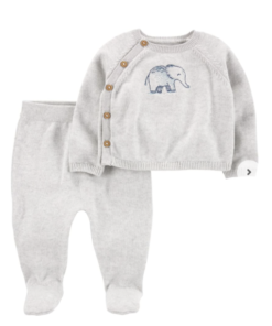 Set áo tay dài hình voi xám kèm quần dài liền vớ - Carter's